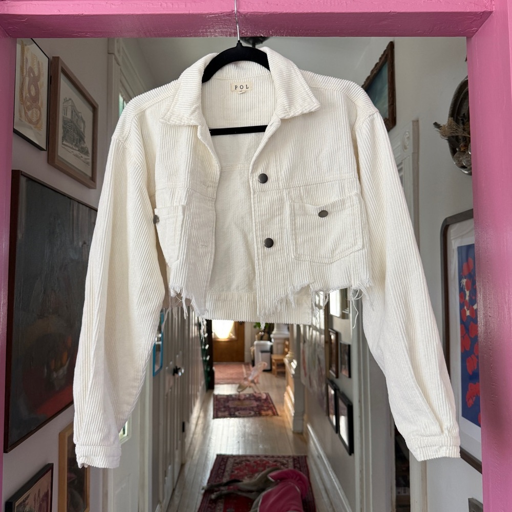 POL Women's Cream Corduroy Cropped Jacket